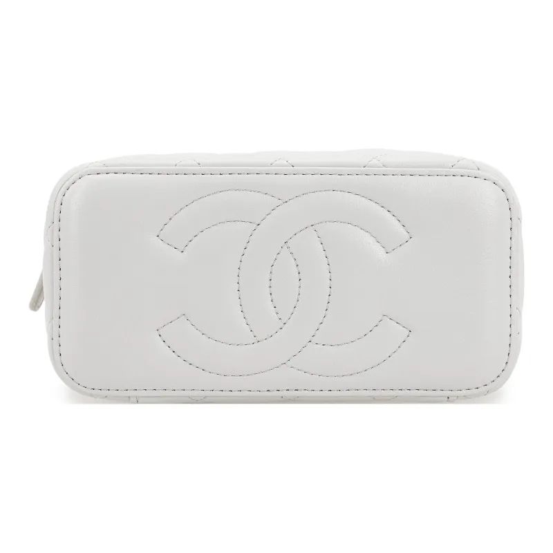 CHANEL Sheepskin Shoulder Bag, Crossbody Bag Medium Size Women's Light Gray Blue-3