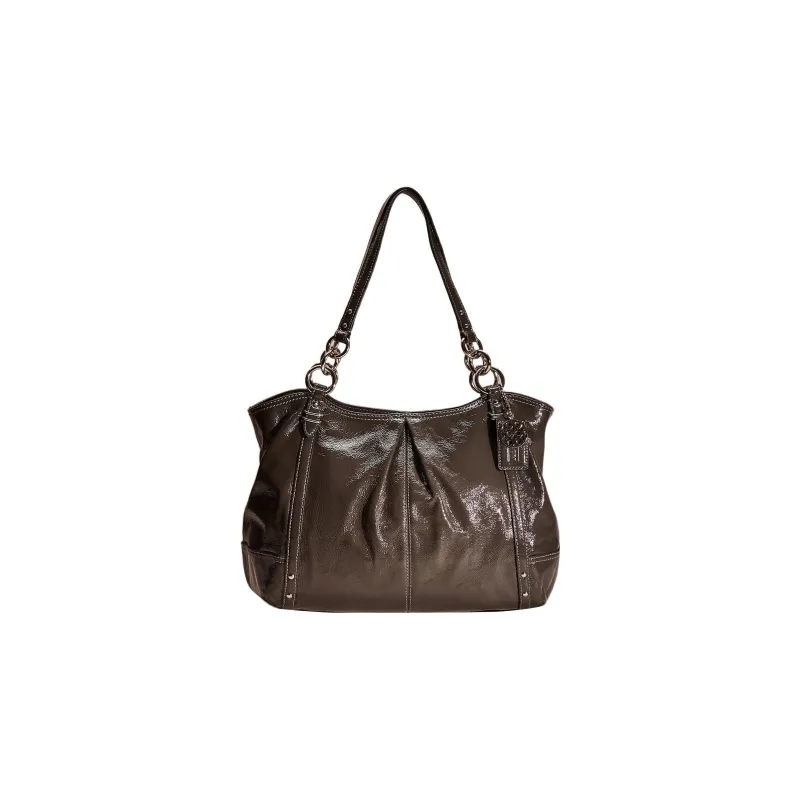 COACH Patent Leather Tote Bag, Shopping Bag, Handbag, Shoulder Bag Women's Light Black-0