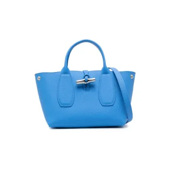 LONGCHAMP Roseau Calfskin Tote Bag Shopping Bag Handbag Small Size Women's Blue