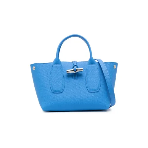 LONGCHAMP Roseau Calfskin Tote Bag Shopping Bag Handbag Small Size Women's Blue
