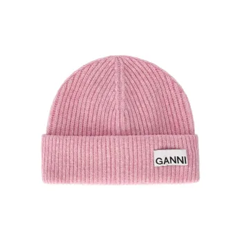 GANNI Logo patch Intarsia knit Beanie
