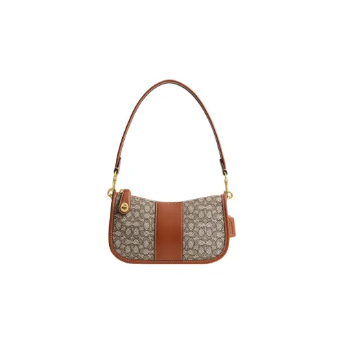 COACH Swinger Fabric With Leather Mahjong Bag Shoulder Bag Handbag Shoulder Bag Women's Brown