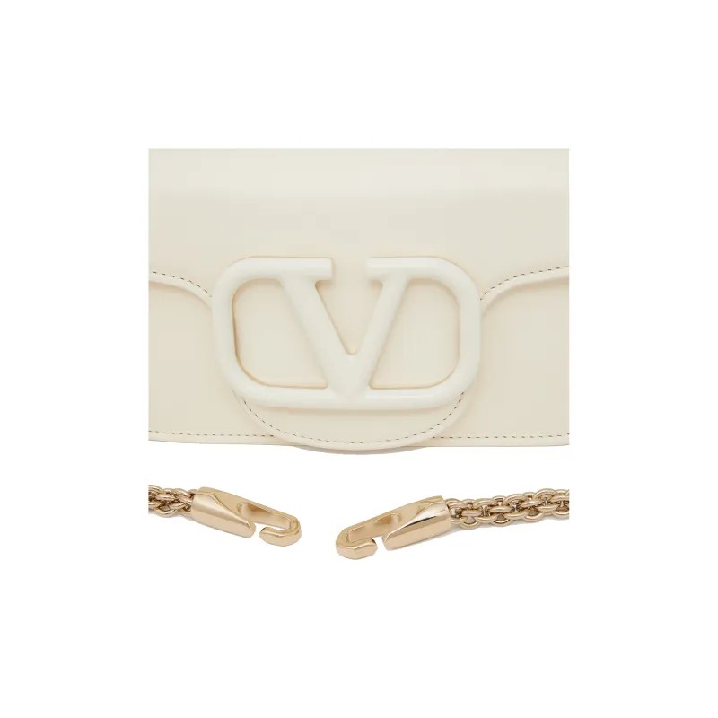 Valentino Locò Calfskin Baguette Bag Shoulder Bag, Crossbody Bag, Handbag Women's Ivory White-5