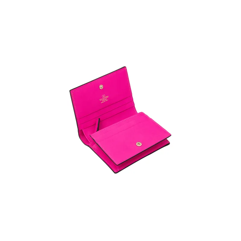 Valentino Rockstud Grained Calfskin Wallet Clutch Small Size Women's Pink-3