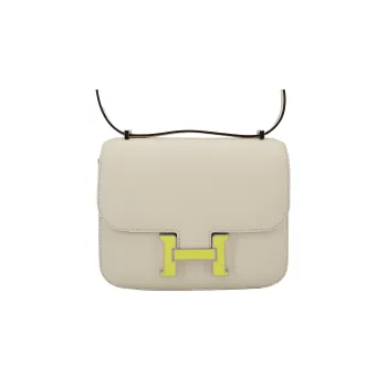 HERMES Constance Epsom Leather Shoulder Bag, Crossbody Bag Mini Women's Cream White/Yellow