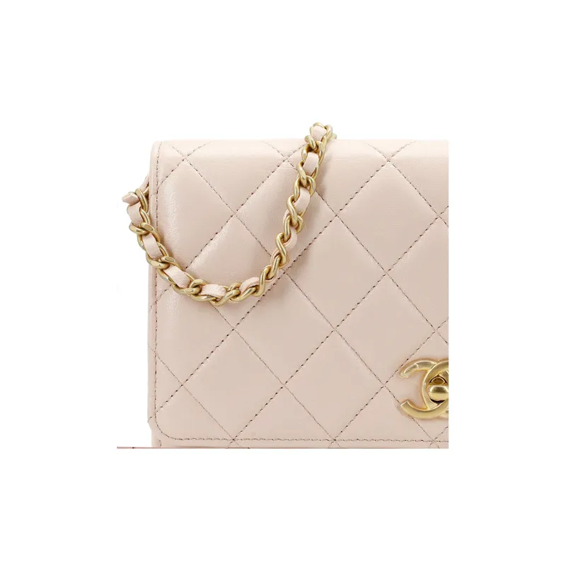 CHANEL 22SS Spring And Summer WOC Lambskin Wallet On Chain, Crossbody Bag, Shoulder Bag Women's Beige-4