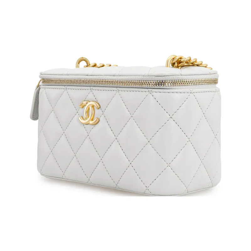 CHANEL Sheepskin Shoulder Bag, Crossbody Bag Medium Size Women's Light Gray Blue-1