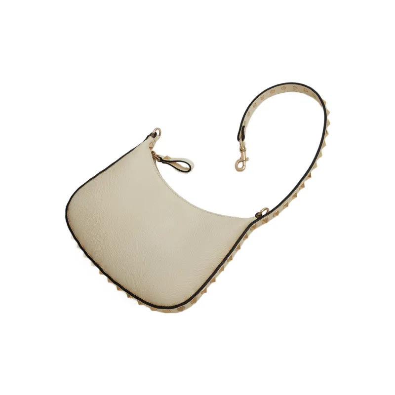 Valentino Rockstud Grained Calfskin HOBO Bag Handbags Shoulder Bags Women's Ivory White-4