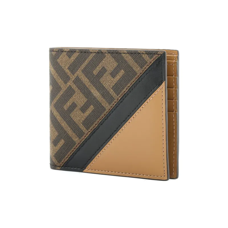 FENDI Cow Leather Patchwork Wallet Regular Men's Brown-1