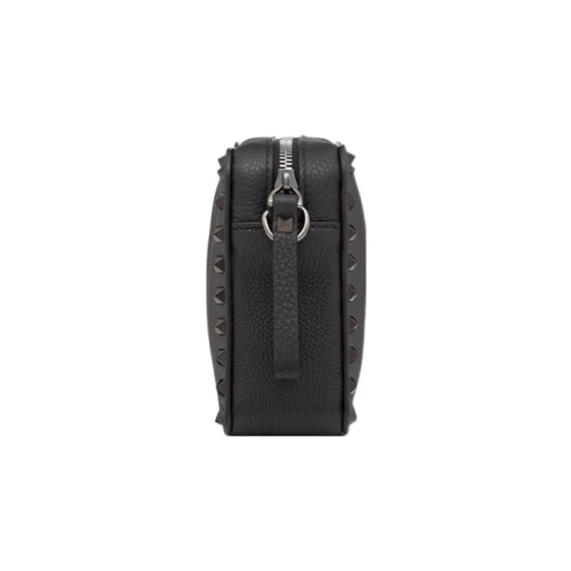 Valentino Rockstud Shiny Calfskin Small Square Bag Shoulder Bag Crossbody Bag Regular Men's Black-2