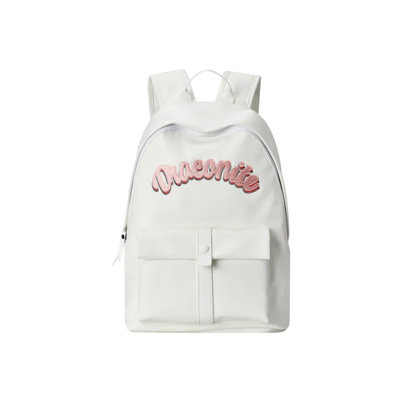 DRACONITE PU Students Backpack Regular Unisex Cream White-0