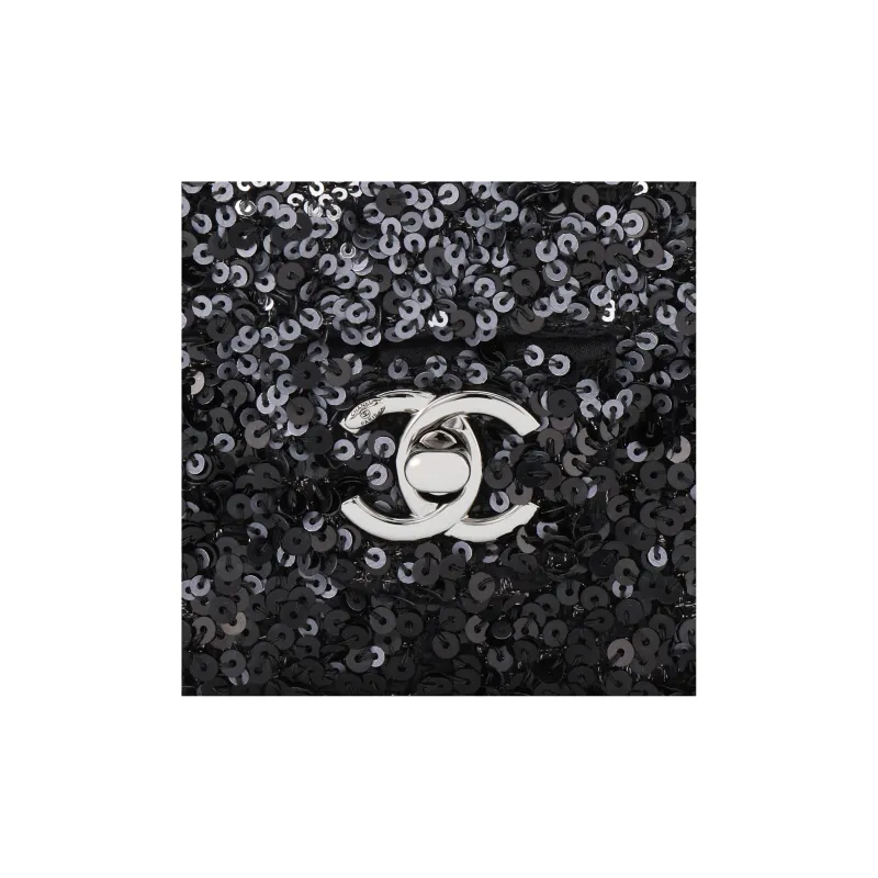 CHANEL Classic Flap CF Leather With Sequins Flap Bag, Crossbody Bag, Shoulder Bag Women's Black Sequins-4