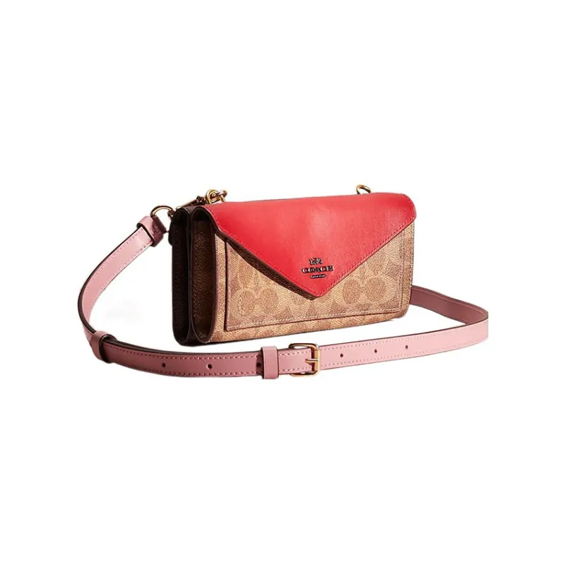 COACH Canvas With Leather Shoulder Bag, Crossbody Bag, Wallet Trumpets Women's Umber & Pink Shoulder Strap-1