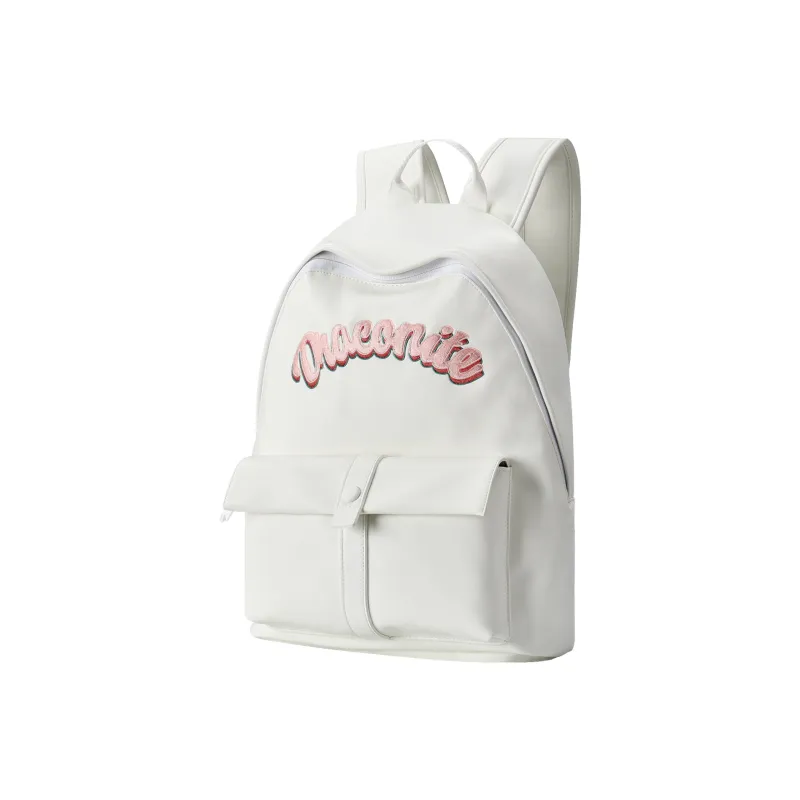 DRACONITE PU Students Backpack Regular Unisex Cream White-1
