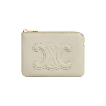 CELINE Triomphe Arc De Triomphe Smooth Cow Leather Card Holder Coin Purse Women's Ecru