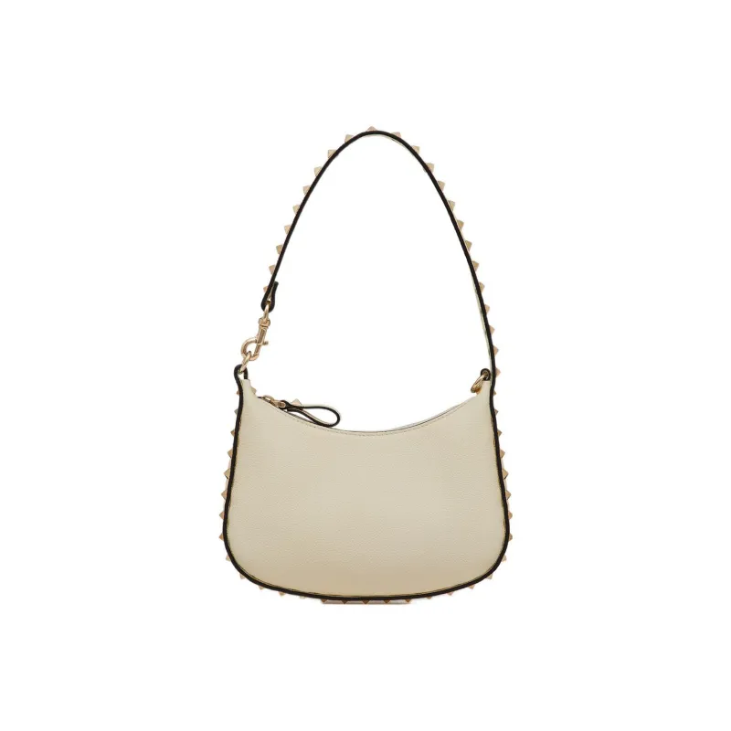 Valentino Rockstud Grained Calfskin HOBO Bag Handbags Shoulder Bags Women's Ivory White-0