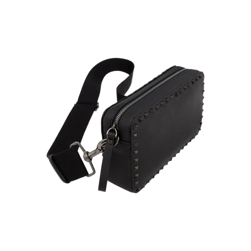 Valentino Rockstud Shiny Calfskin Small Square Bag Shoulder Bag Crossbody Bag Regular Men's Black-4