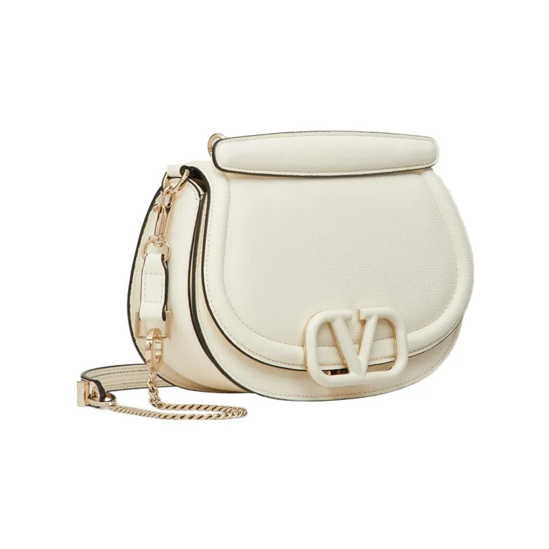 Valentino VSLING Grained Calfskin Saddle Bag Crossbody Bag, Shoulder Bag Women's White-1