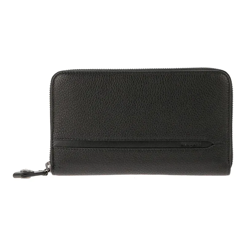 BVLGARI Calfskin Clutch Wallet Men's Black-0
