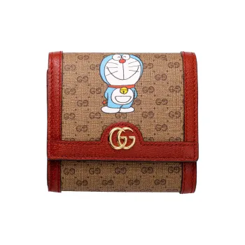 GUCCI Doraemon Collaboration Canvas With Leather Wallet Unisex Red/Ebony