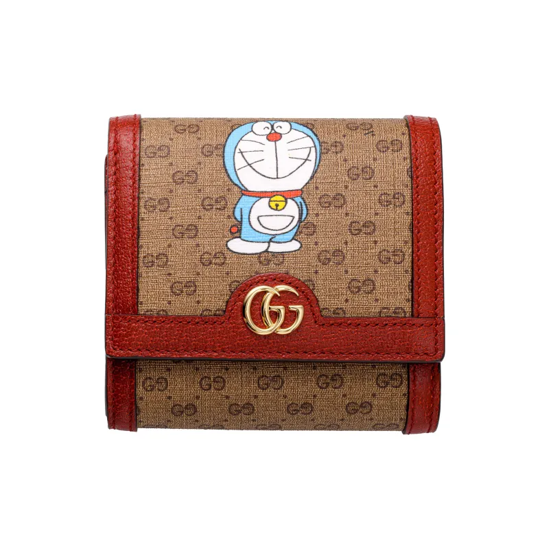 GUCCI Doraemon Collaboration Canvas With Leather Wallet Unisex Red/Ebony-0