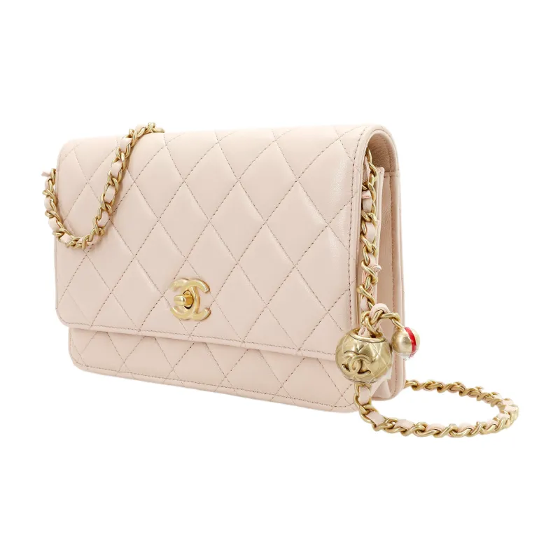 CHANEL 22SS Spring And Summer WOC Lambskin Wallet On Chain, Crossbody Bag, Shoulder Bag Women's Beige-1