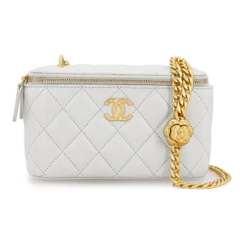 CHANEL Sheepskin Shoulder Bag, Crossbody Bag Medium Size Women's Light Gray Blue