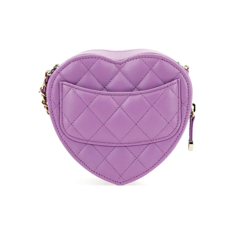 CHANEL Sheepskin Heart Bag, Shoulder Bag, Crossbody Bag Women's Purple Pink-2