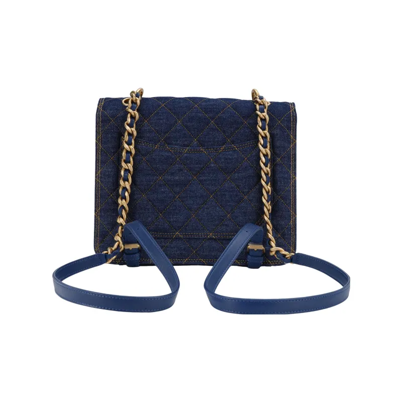 CHANEL Denim Backpack Unisex Washed Denim Blue-2