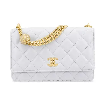 CHANEL Classic Flap CF Diamond Pattern Lambskin Mouth Cover Bag Crossbody Bag Women's White