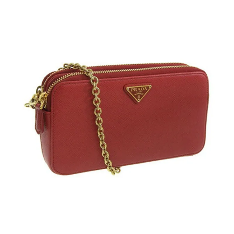 PRADA Cross-Stitch Leather Wallets Shoulder Bag Crossbody Bag Regular Women's Red-1