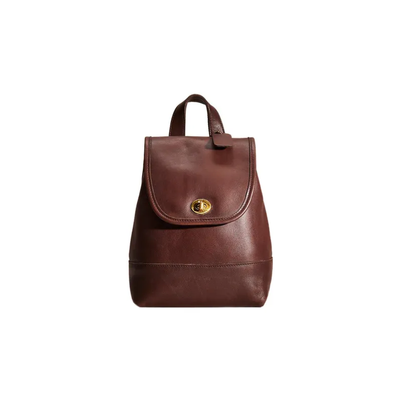 COACH Leather Backpack Medium Size Women's Vintage Brown-0