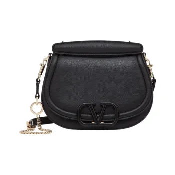 Valentino VSLING Grained Calfskin Saddle Bag Crossbody Bag Shoulder Bag Women's Black