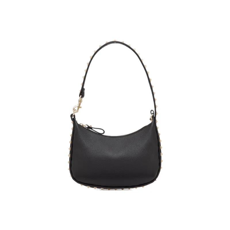 Valentino Rockstud Grain Calfskin HOBO Bag Handbag, Shoulder Bag Women's Black-0
