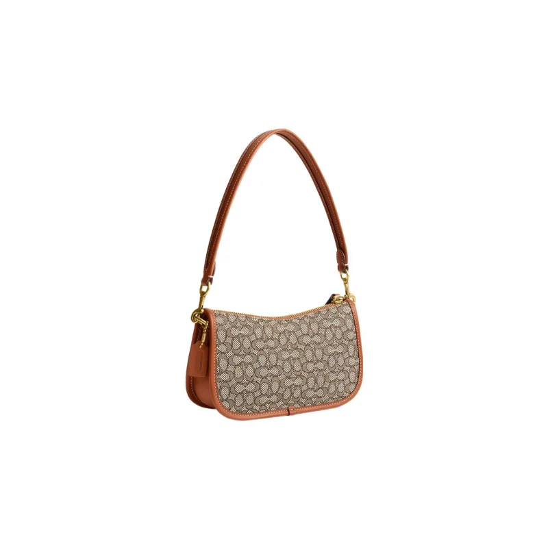 COACH Swinger Fabric With Leather Mahjong Bag Shoulder Bag Handbag Shoulder Bag Women's Brown-1