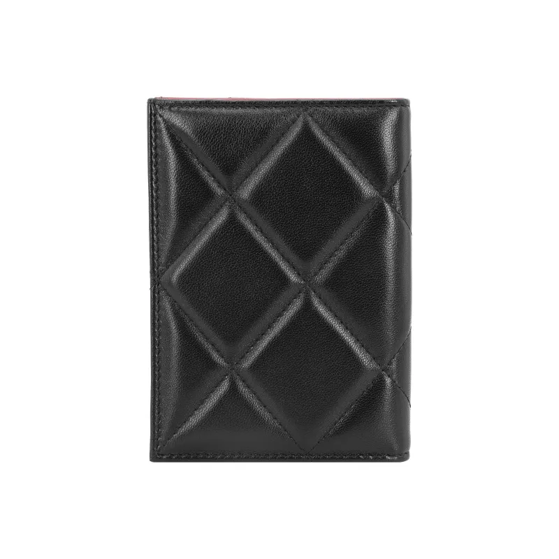 CHANEL Sheepskin Passport Holder, Card Holder, Coin Purse, Wallet Women's Black-2