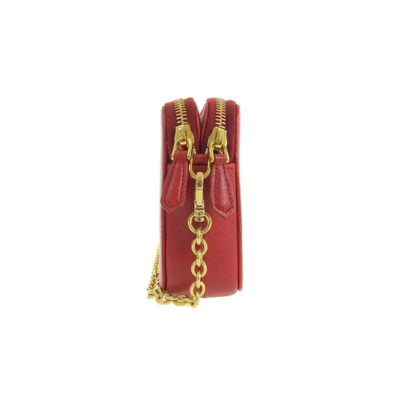 PRADA Cross-Stitch Leather Wallets Shoulder Bag Crossbody Bag Regular Women's Red-2