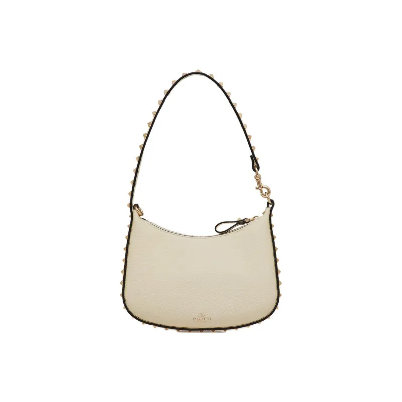 Valentino Rockstud Grained Calfskin HOBO Bag Handbags Shoulder Bags Women's Ivory White-2