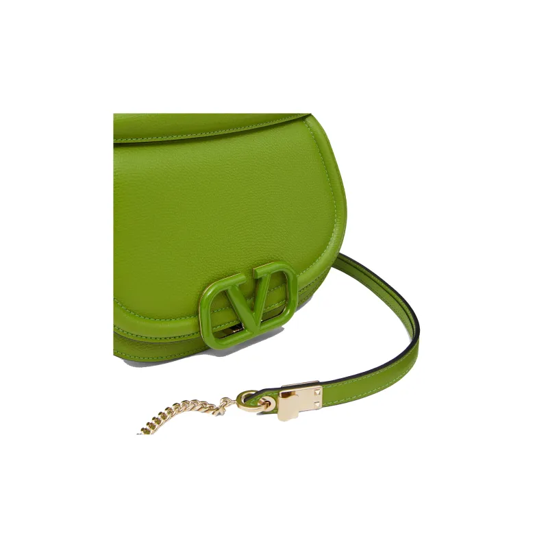 Valentino VSLING Grained Calfskin Saddle Bag Crossbody Bag Shoulder Bag Women's Green-6