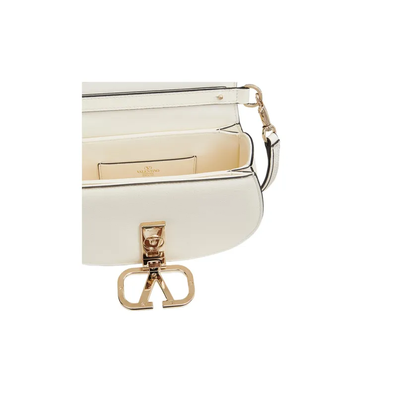 Valentino VSLING Grained Calfskin Saddle Bag Crossbody Bag, Shoulder Bag Women's White-5
