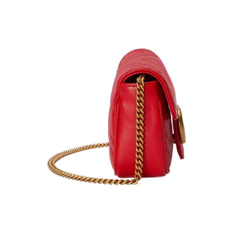 GUCCI Marmont Leather Crossbody Bag Shoulder Bag Extra Mini Women's Red-4