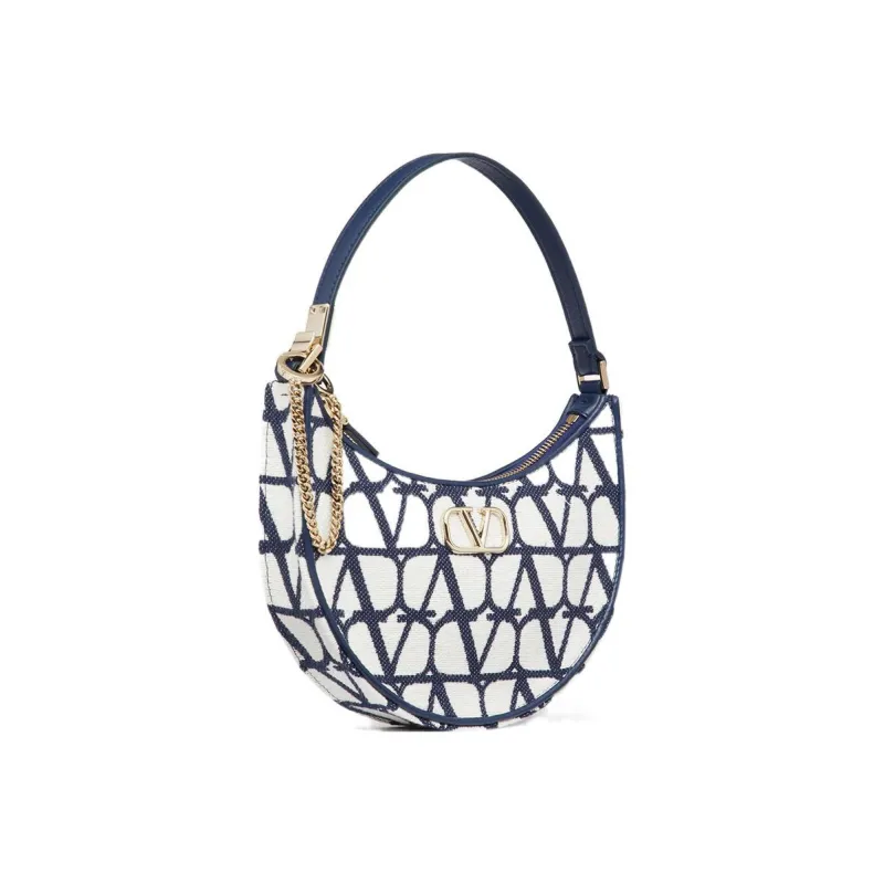 Valentino Vlogo Calfskin HOBO Bag Handbag, Shoulder Bag Mini Women's Blue/White-1