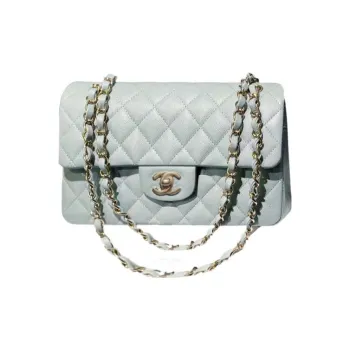CHANEL Classic Flap CF Calfskin Mouth Cover Bag Crossbody Bags Shoulder Bags Small Size Women's Light Blue