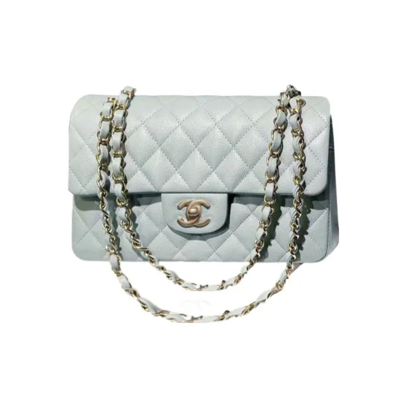 CHANEL Classic Flap CF Calfskin Mouth Cover Bag, Crossbody Bags, Shoulder Bags Trumpets Women's Light Blue-0