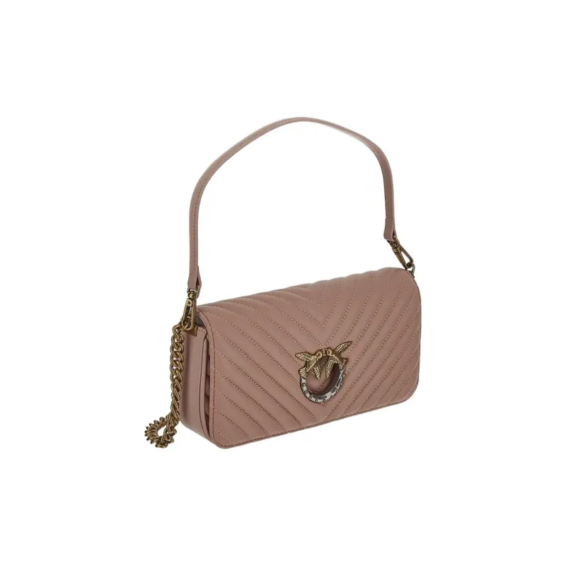 PINKO Leather Baguette Bag, Shoulder Bag, Crossbody Bag Mini Women's Pink-1