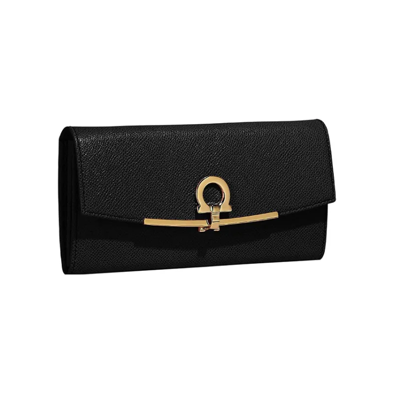 FERRAGAMO Stamped Calfskin Wallet Women's Black-1