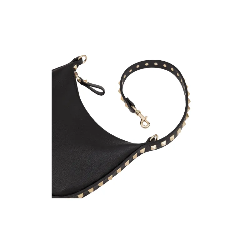 Valentino Rockstud Grain Calfskin HOBO Bag Handbag, Shoulder Bag Women's Black-6