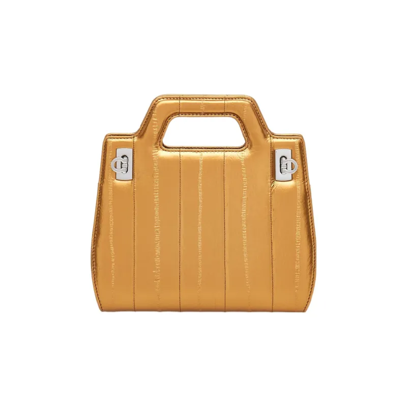 FERRAGAMO Eel Skin Shoulder Bag Crossbody Bag Handbag Mini Women's Gold-0