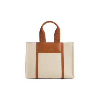 CHARLES&KEITH PU Tote Bag, Shopping Bag, Handbag, Shoulder Bag Medium Size Women's Cognac Light Umber/Beige/Black