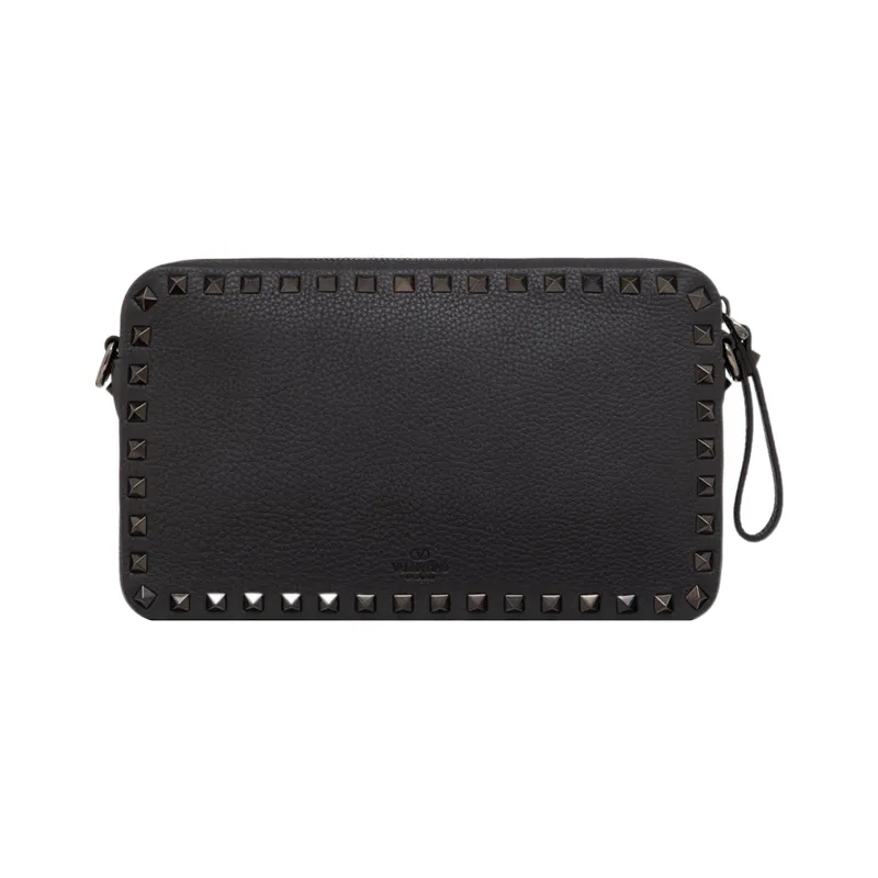 Valentino Rockstud Shiny Calfskin Small Square Bag Shoulder Bag Crossbody Bag Regular Men's Black-3